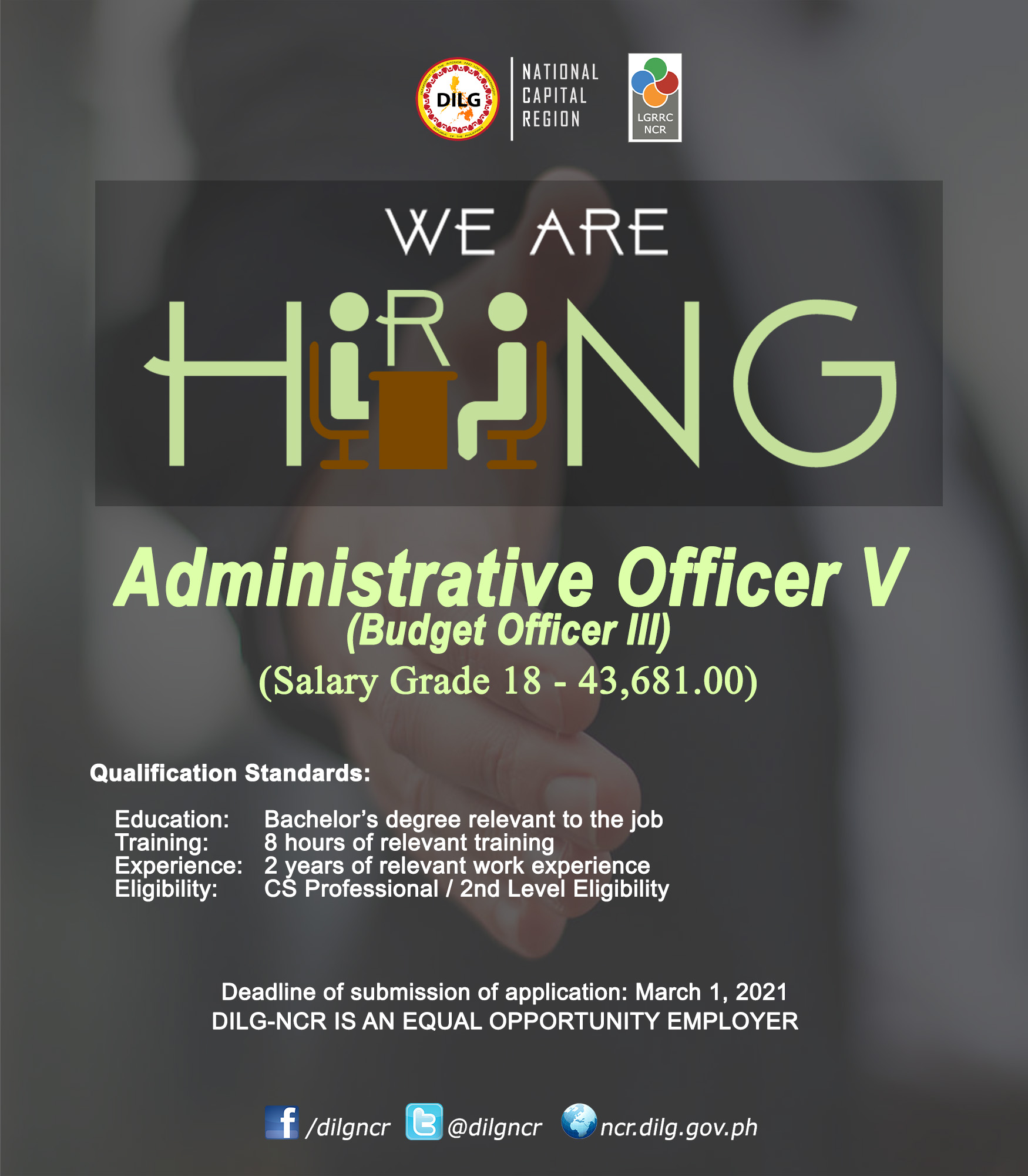1 Administrative Officer V (HRMO III)