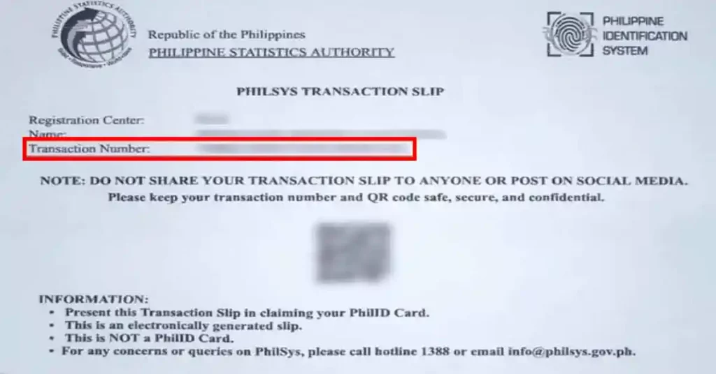 transaction number location from PhilSYS
