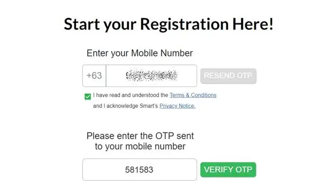 Enter your mobile number and OTP
